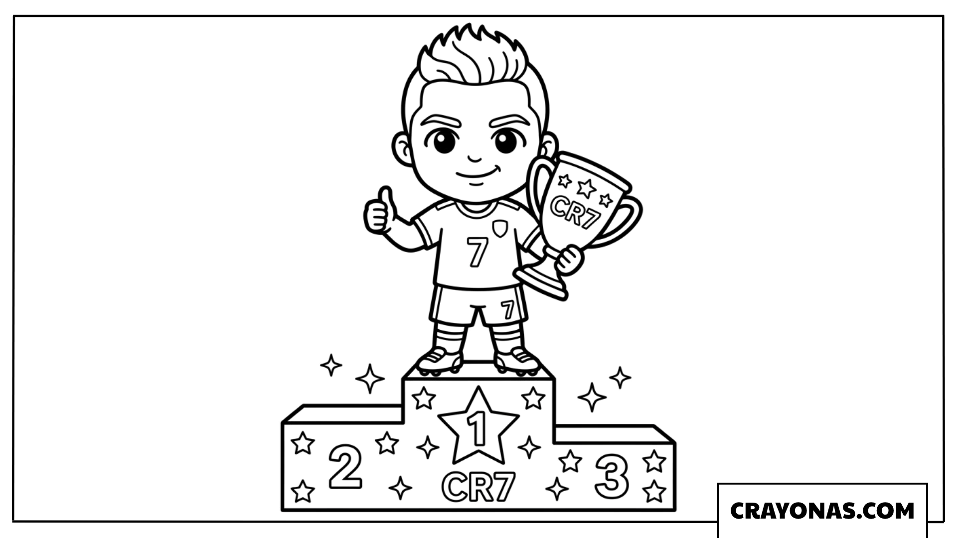 Cartoon Ronaldo Champion Podium Coloring Page