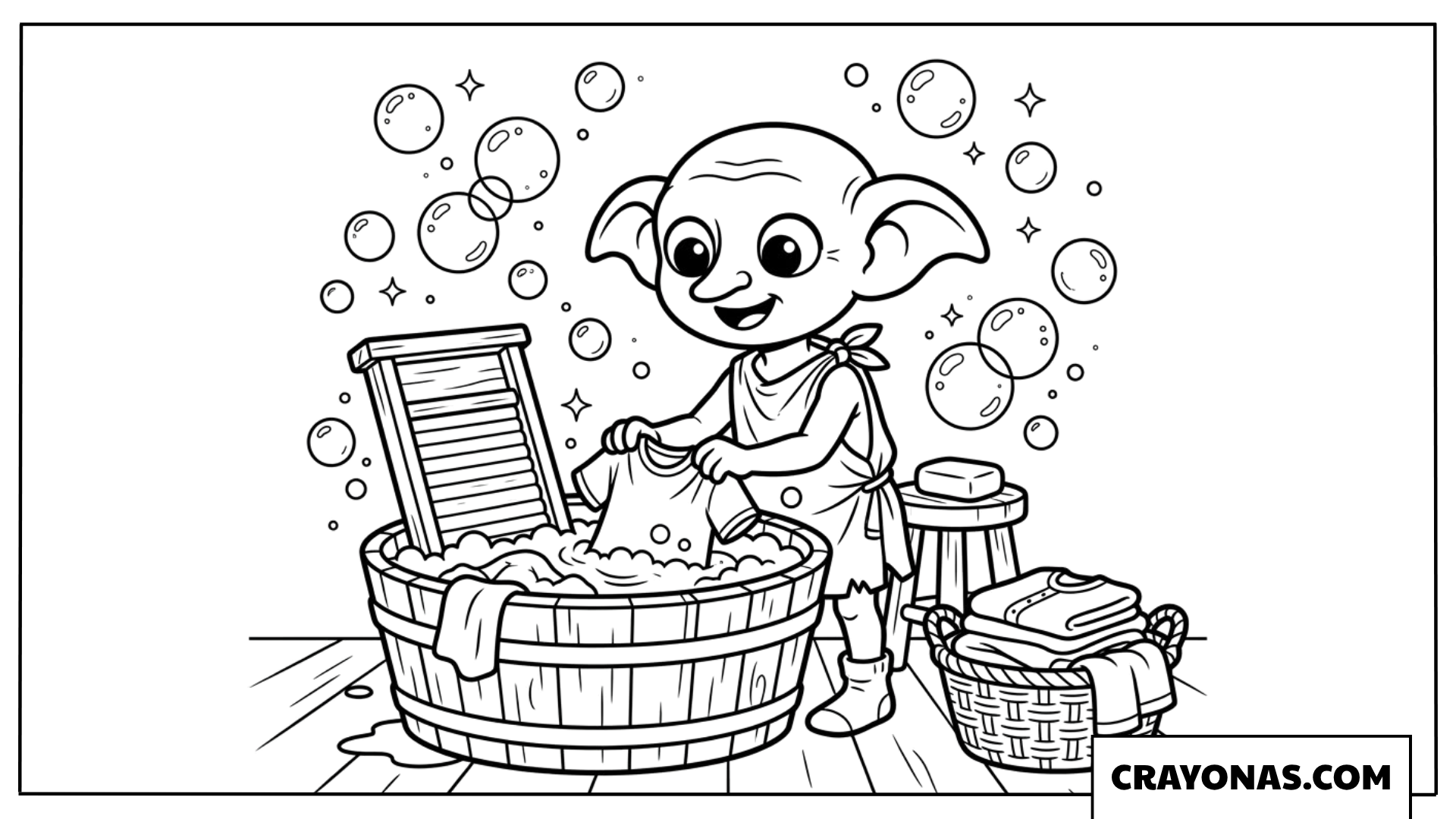 Chibi Dobby Washing Clothes Coloring Pages