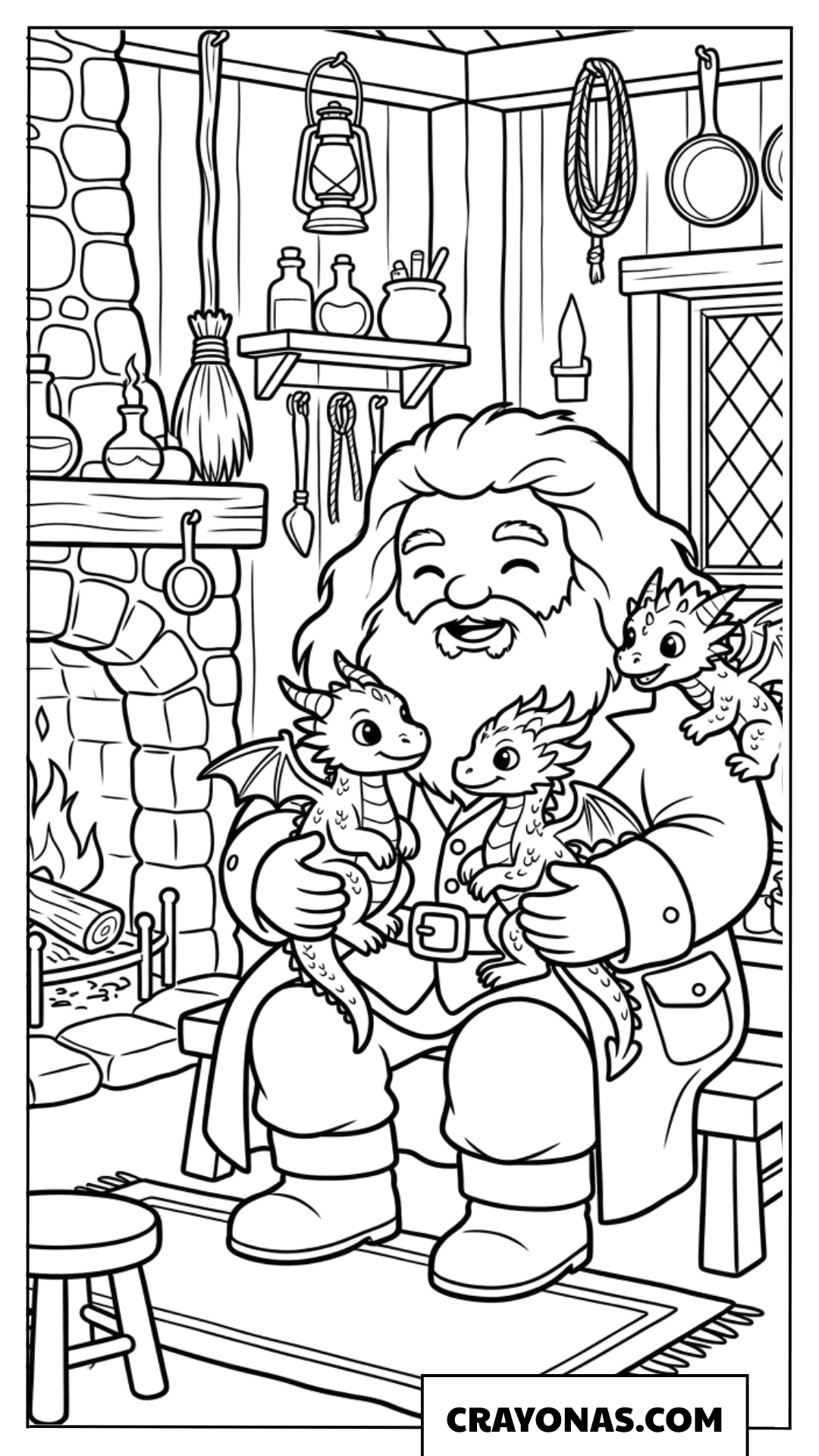 Chibi Hagrid Cuddling Dragons Coloring Pages
