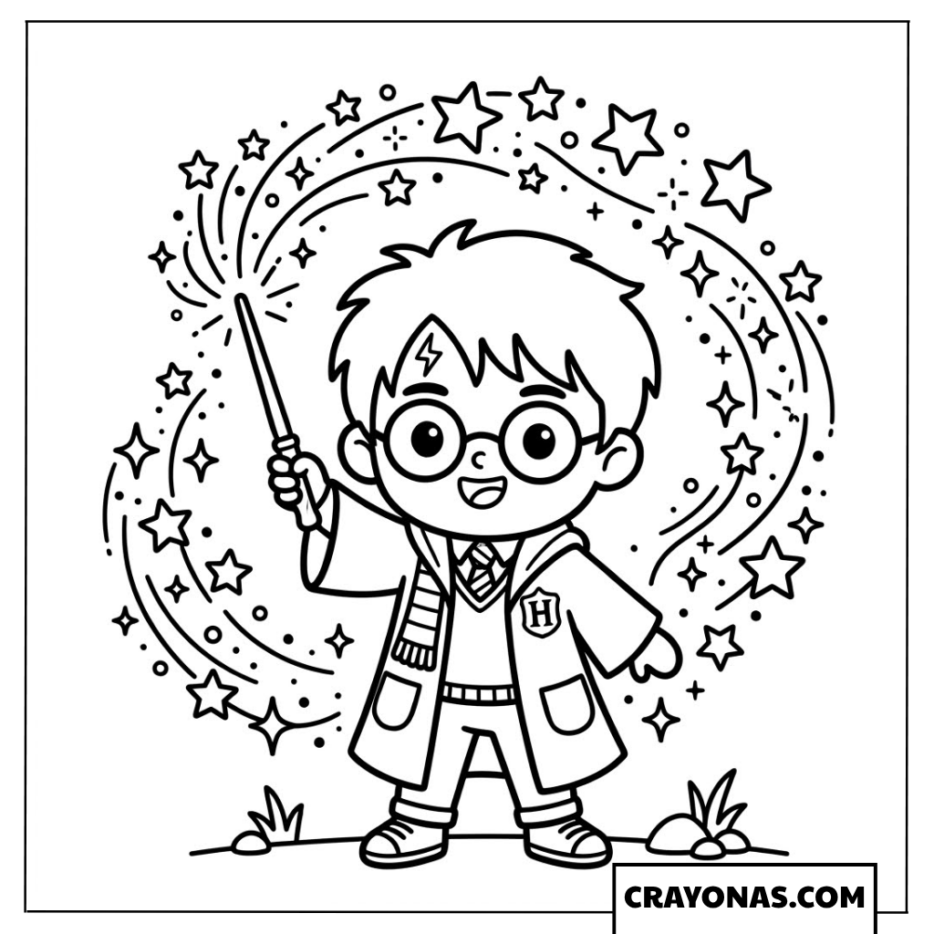 Chibi Harry Potter Casting Spell Coloring Pages