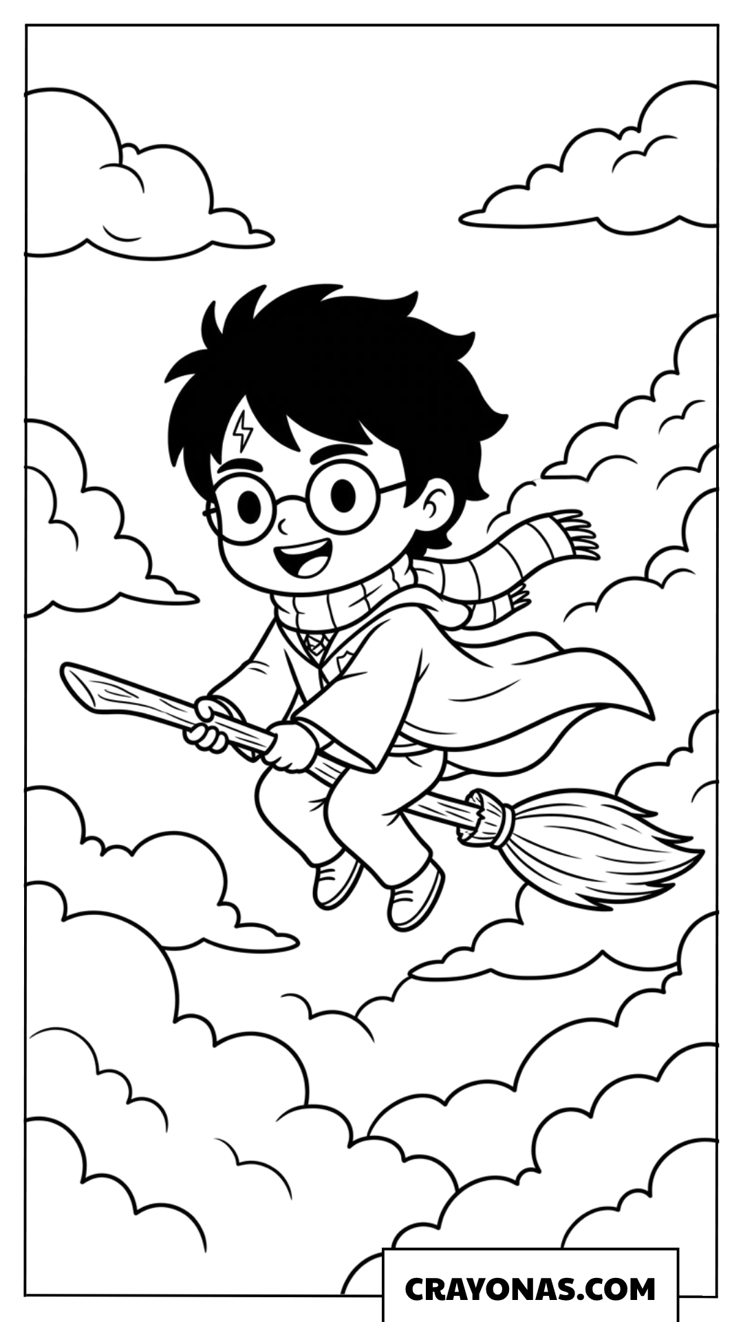 Chibi Harry Potter Riding Broom Coloring Pages