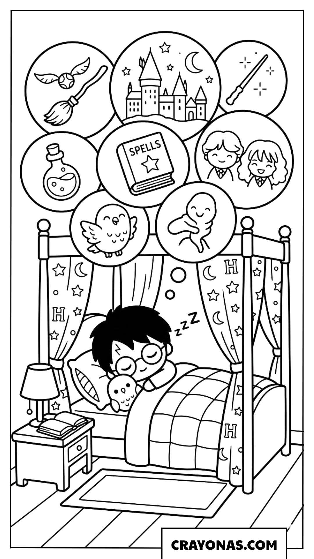 Chibi Harry Potter Sleeping Coloring Pages