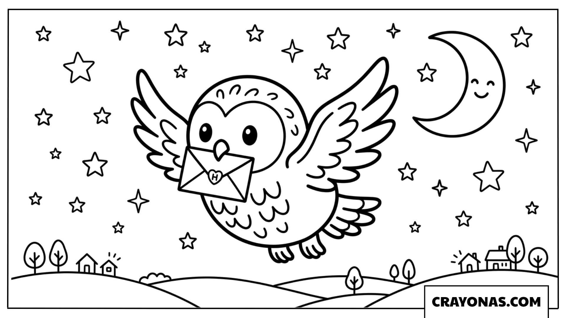 Chibi Hedwig Flying with Letter Coloring Pages