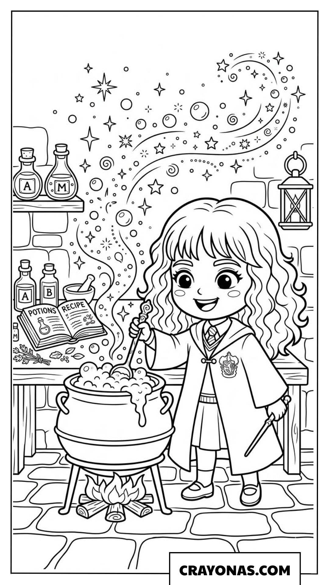 Chibi Hermione Granger Brewing Potion Coloring Pages