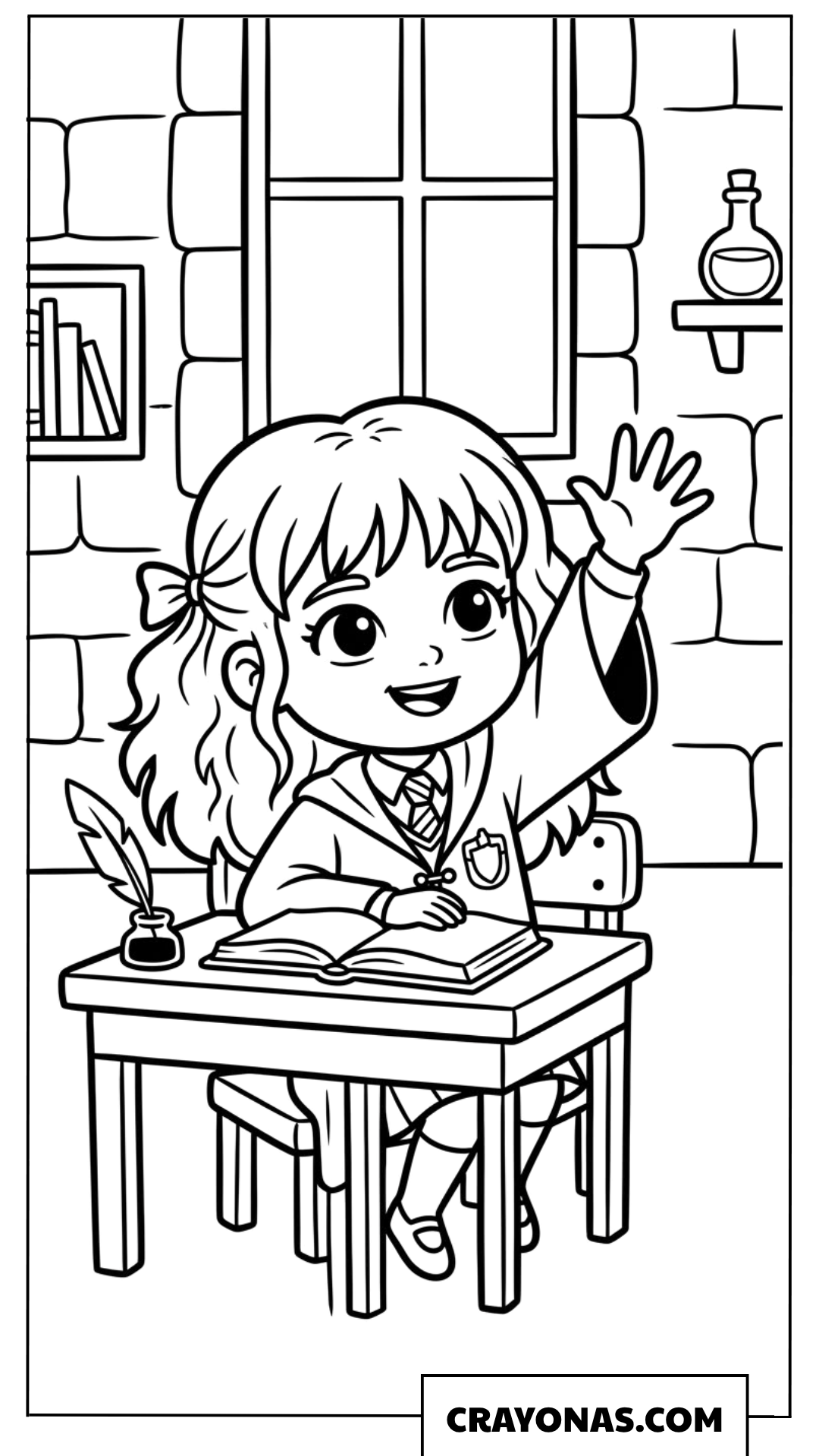Chibi Hermione Granger in Classroom Coloring Pages