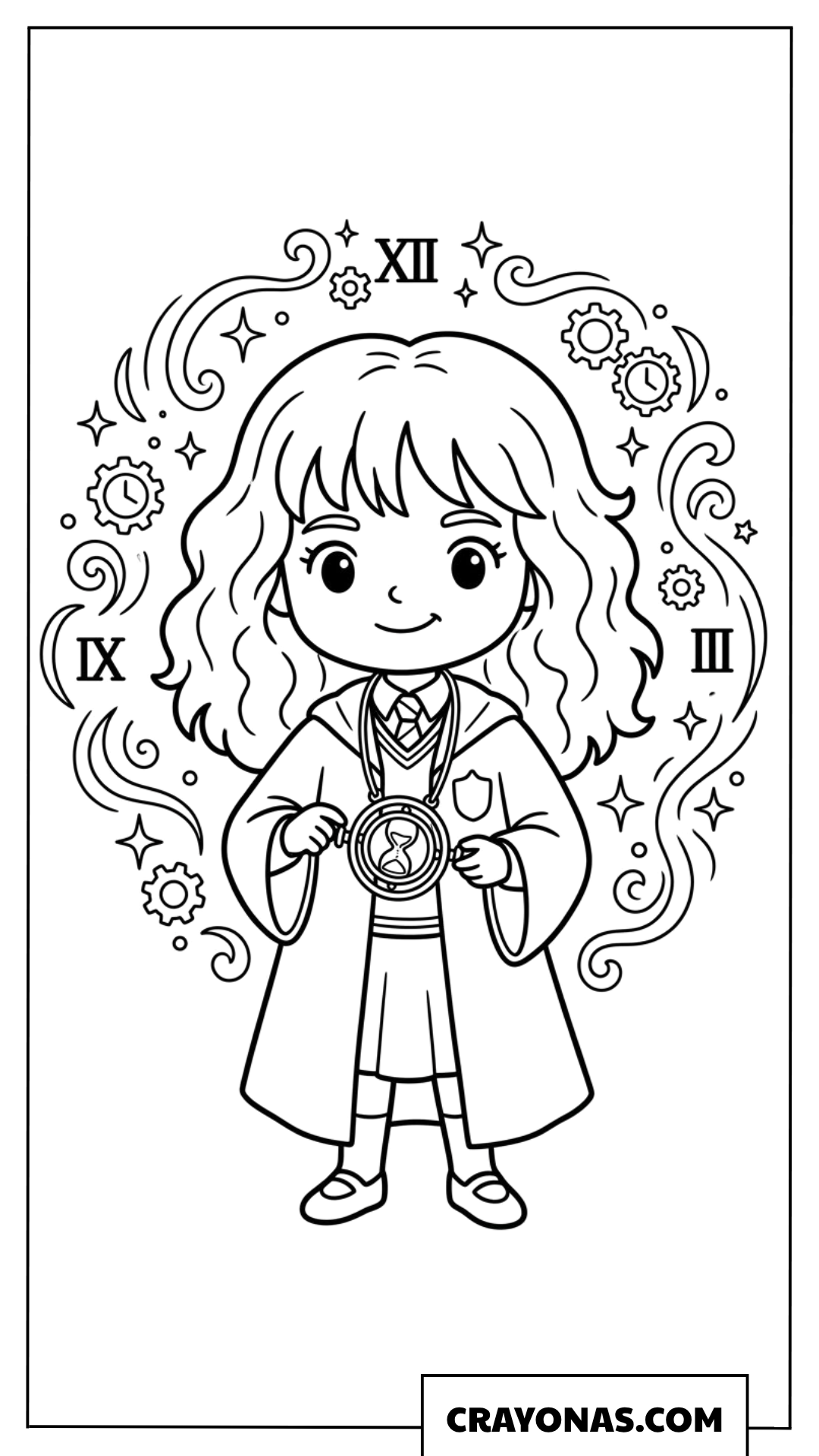 Chibi Hermione Granger with Time-Turner Coloring Pages