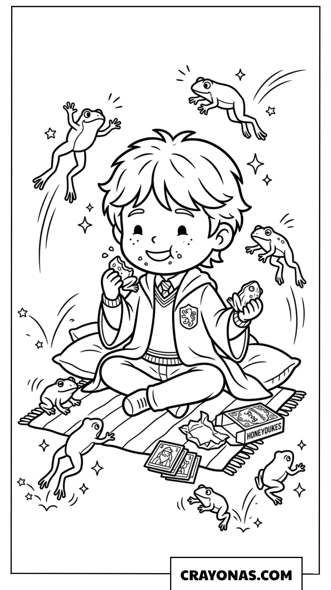 Chibi Ron Weasley Eating Chocolate Frogs Coloring Pages