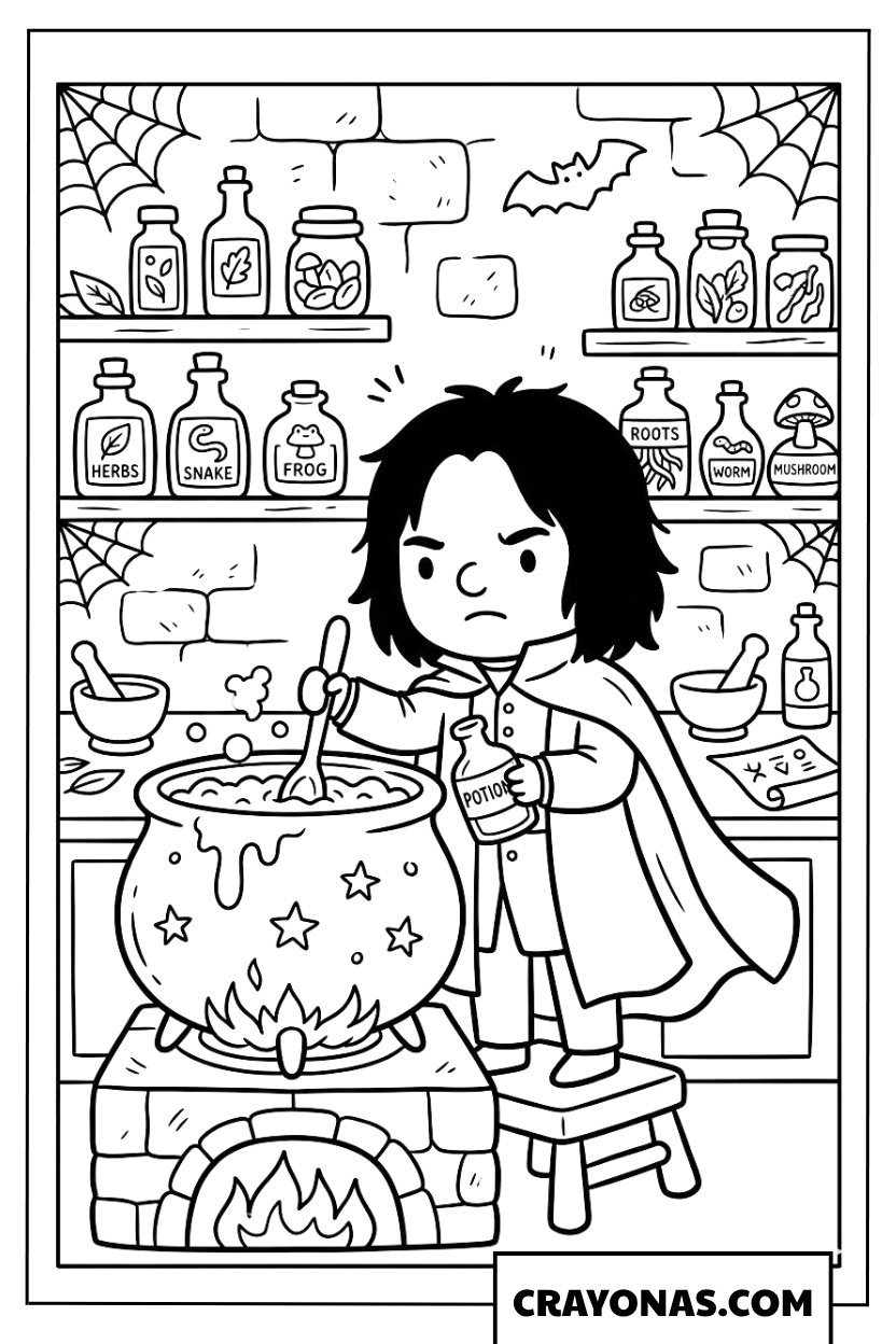 Chibi Severus Snape Brewing Potion Coloring Pages