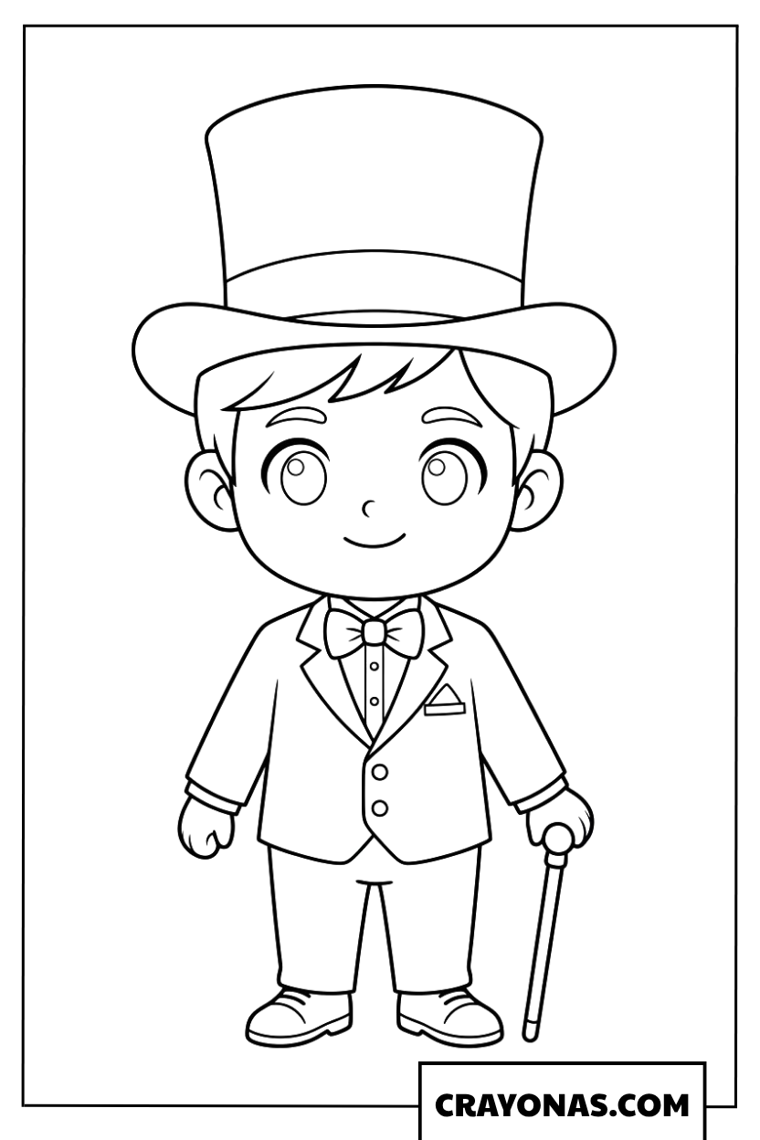 Chibi boy in top hat coloring page