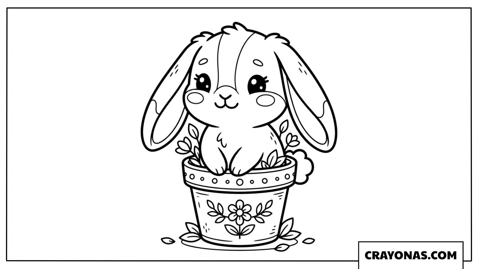 Chibi bunny in flower pot coloring page