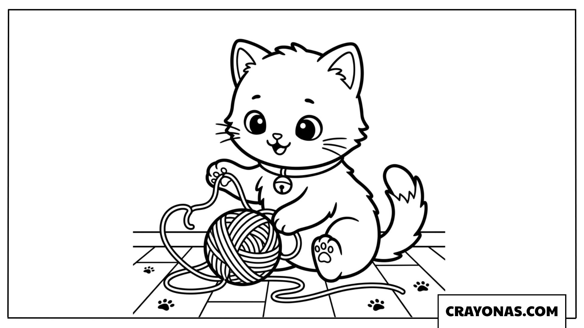 Chibi kitten playing with yarn coloring page