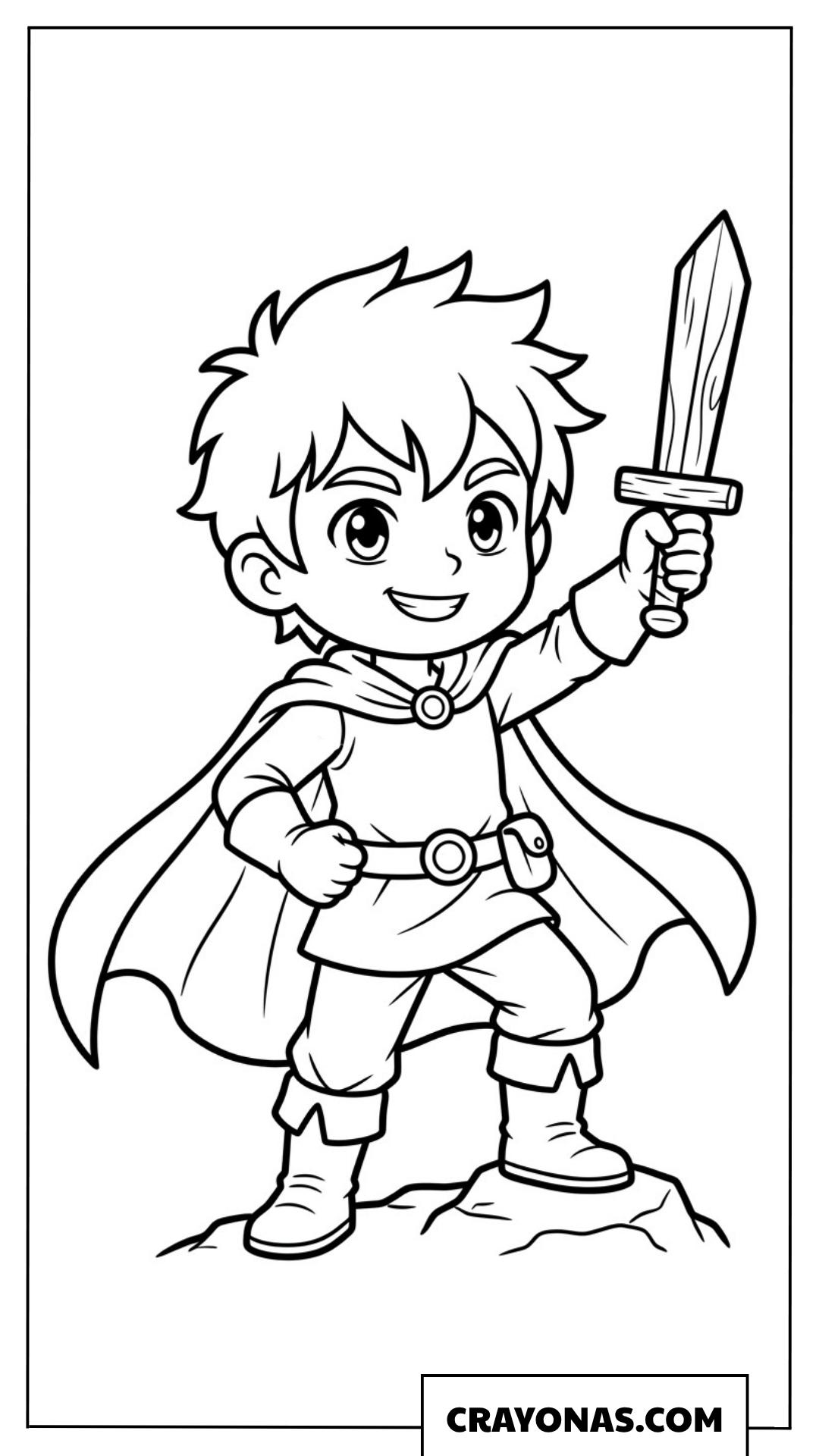 Chibi knight with sword coloring page