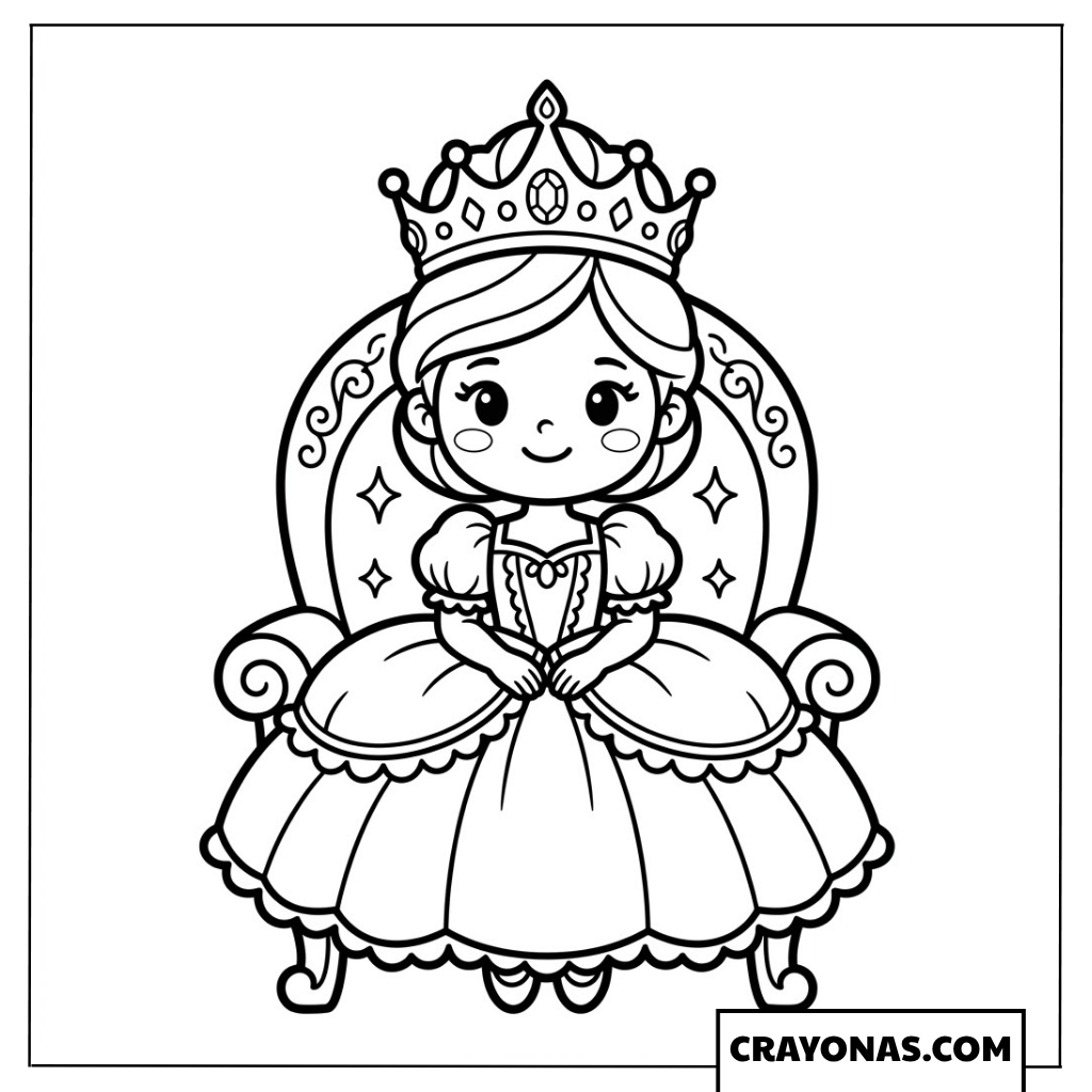 Chibi princess on throne coloring page