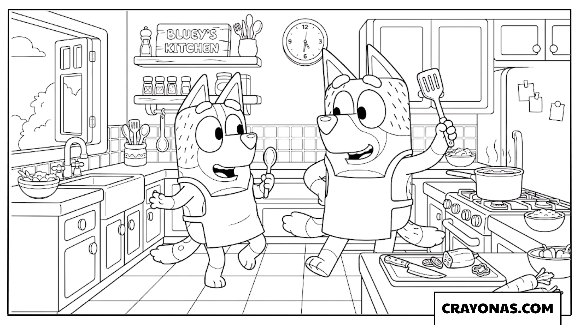 Chilli and Bandit Kitchen Dance Coloring Page