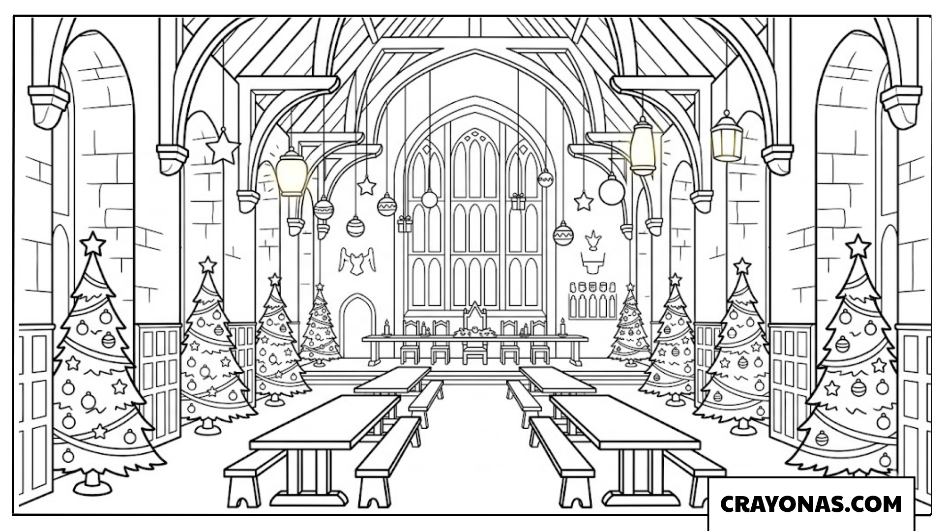 Christmas Great Hall at Hogwarts Coloring Pages