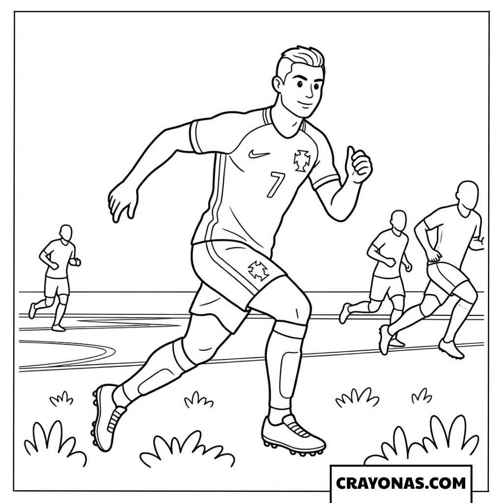 Classic Ronaldo Slicked Back Hair Playing Football Coloring Page