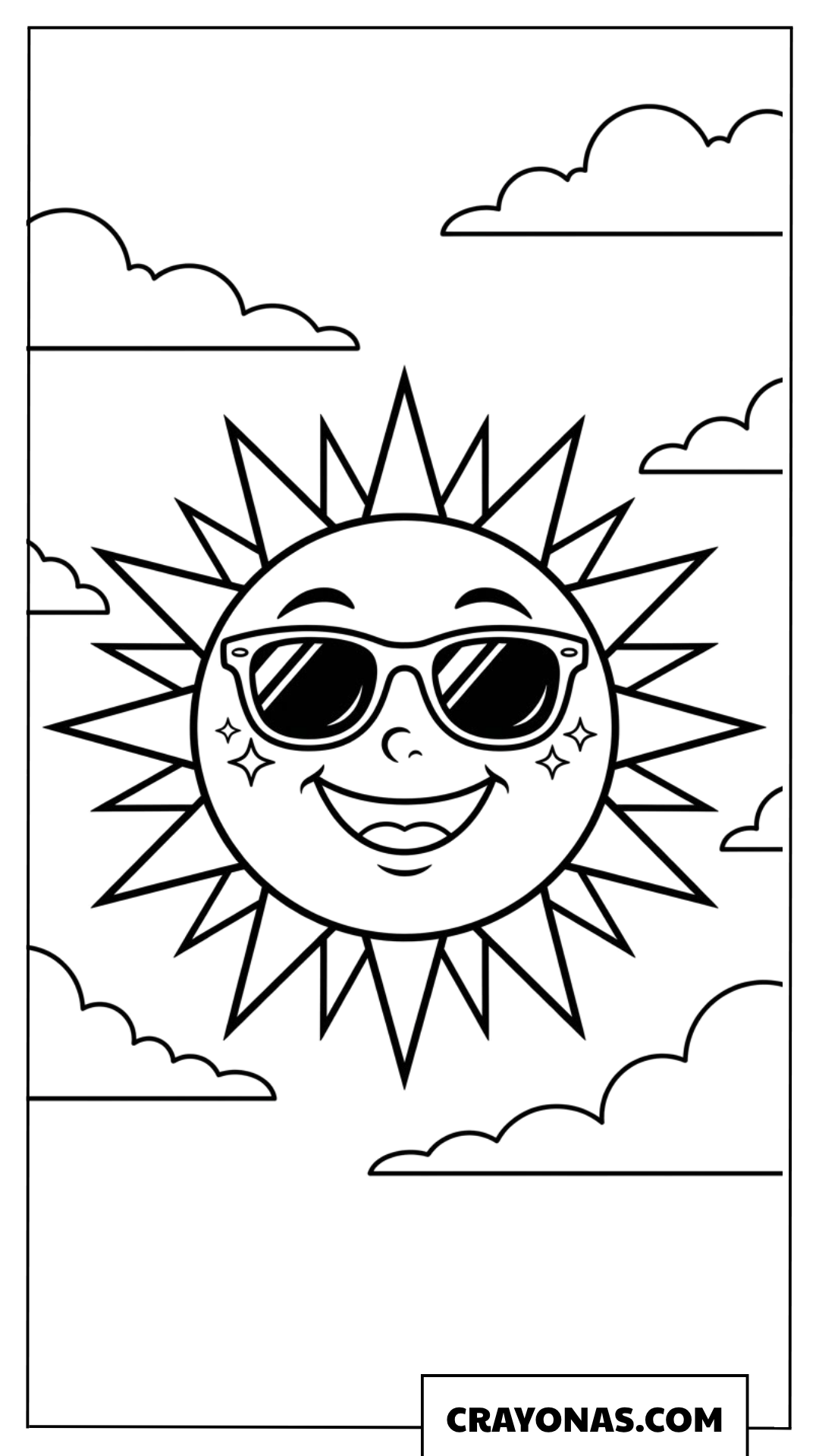 Cool Sun with Sunglasses Coloring Page
