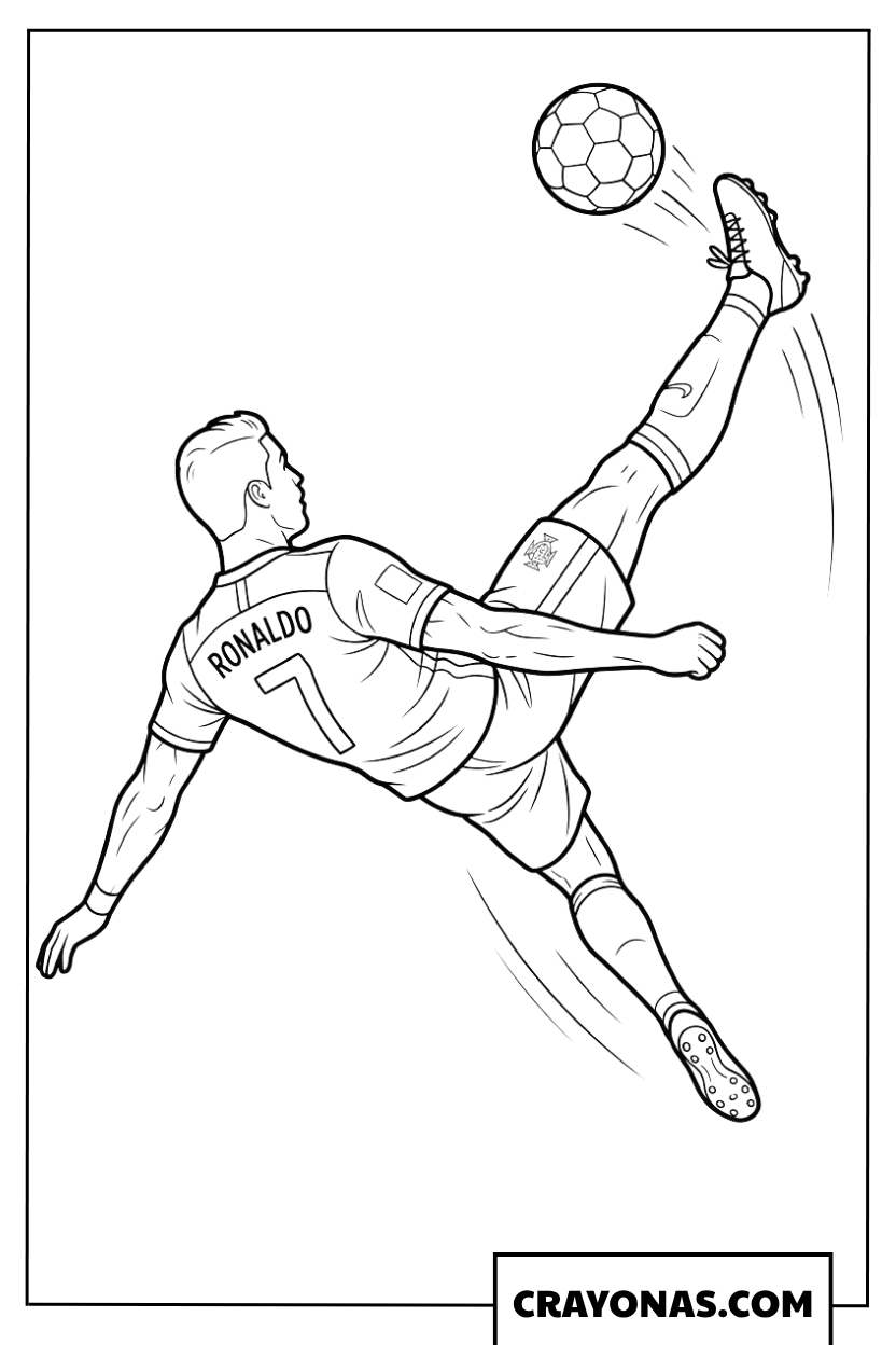 Cristiano Ronaldo Bicycle Kick Coloring Page