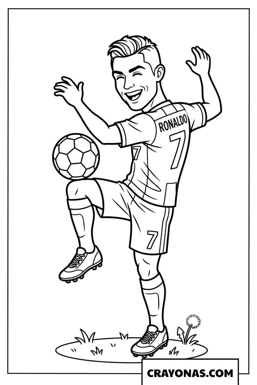 Cristiano Ronaldo Chibi Juggling Coloring Page