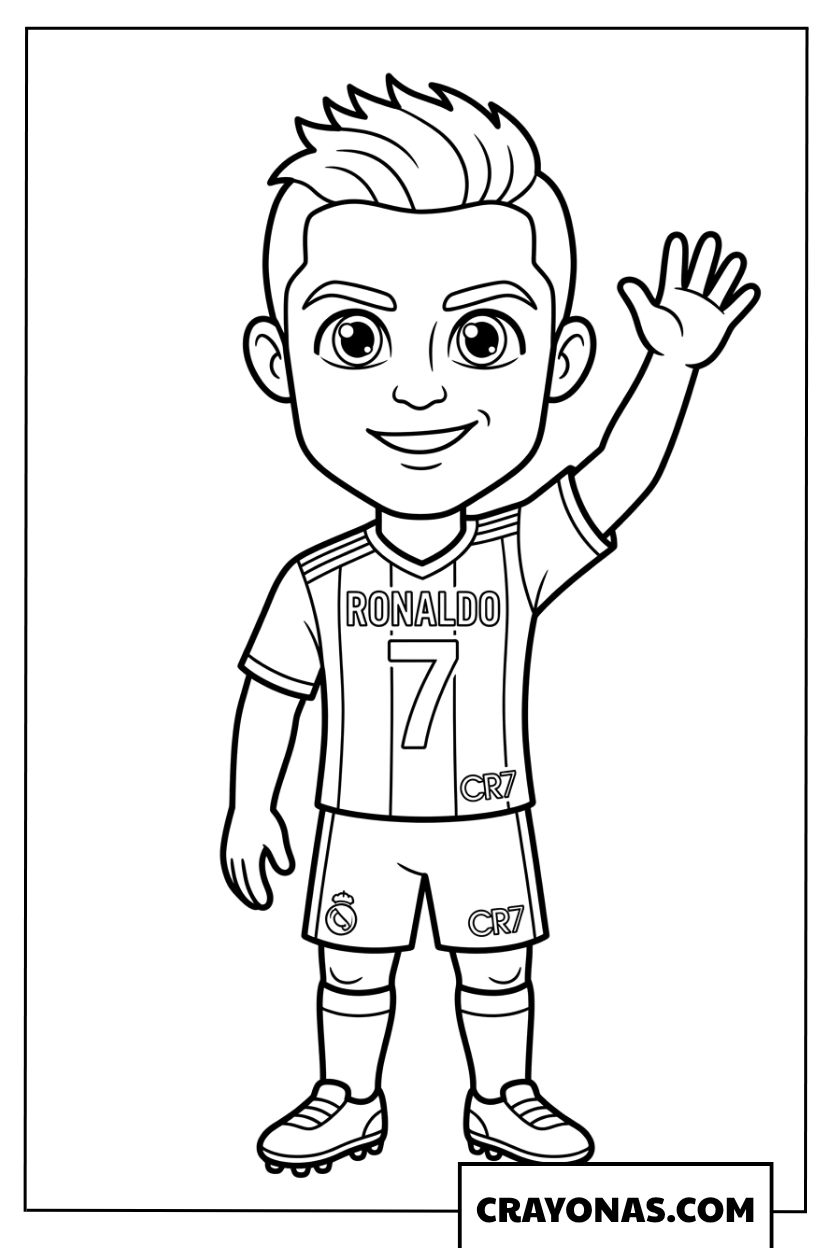Cristiano Ronaldo Chibi Waving Coloring Page