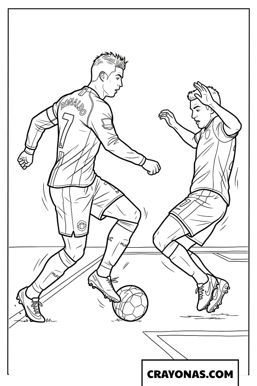 Cristiano Ronaldo Dribbling Past Defender Coloring Page