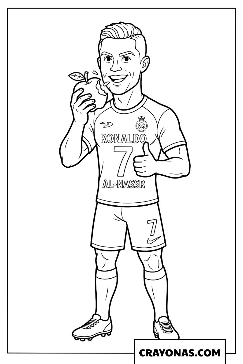 Cristiano Ronaldo Eating Apple Coloring Page