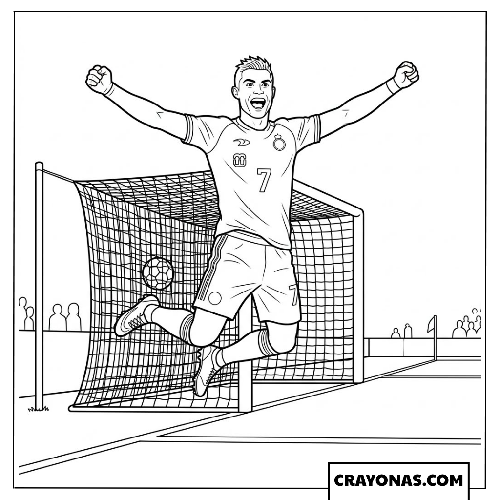 Cristiano Ronaldo Jumping Siuuu Celebration Coloring Page