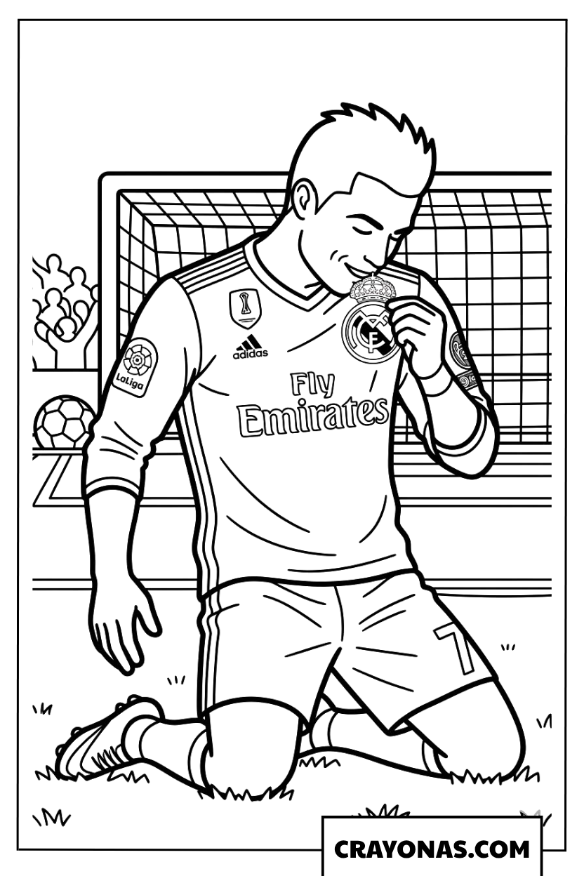 Cristiano Ronaldo Kissing Badge Celebration Coloring Page