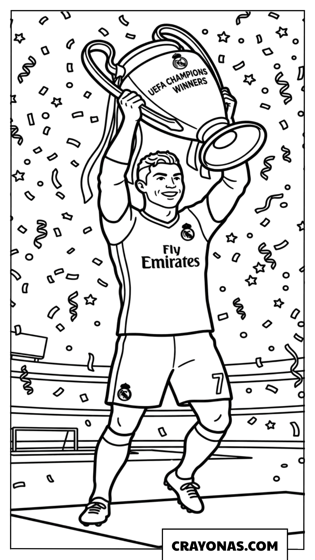 Cristiano Ronaldo Lifting Champions League Trophy Coloring Page