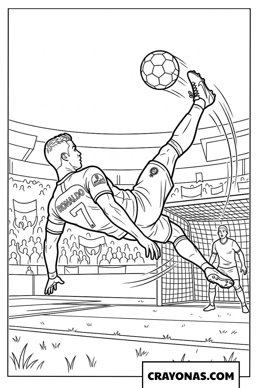 Cristiano Ronaldo Overhead Kick Goal Coloring Page