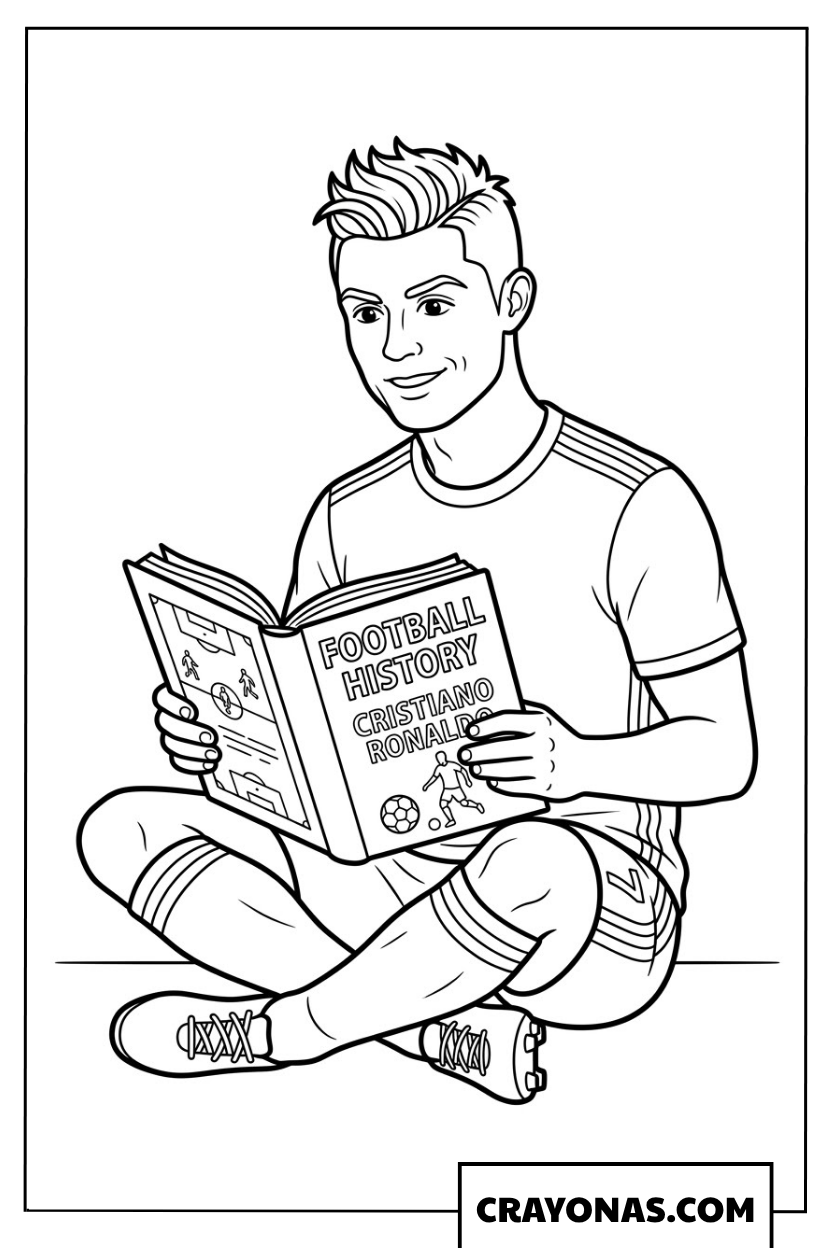 Cristiano Ronaldo Reading Book Coloring Page