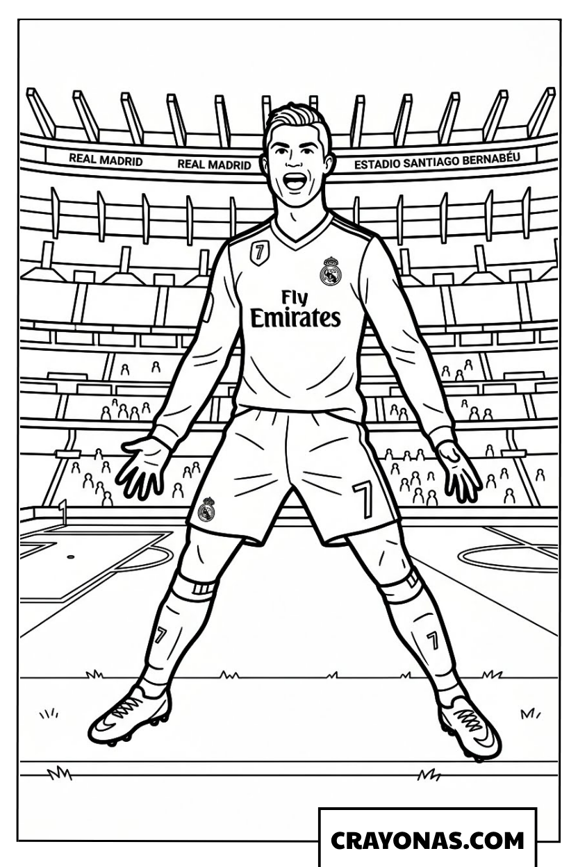 Cristiano Ronaldo Real Madrid Stadium Celebration Coloring Page