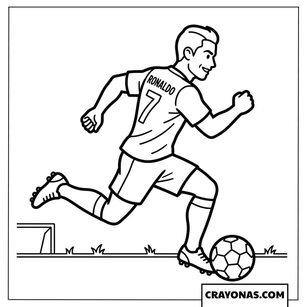 Cristiano Ronaldo Running with Ball Coloring Page