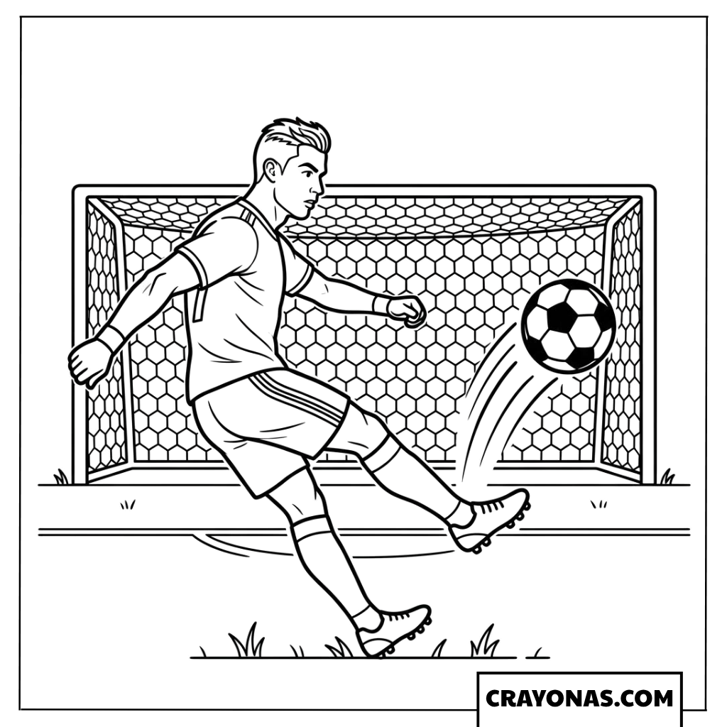 Cristiano Ronaldo Scoring Goal Coloring Page
