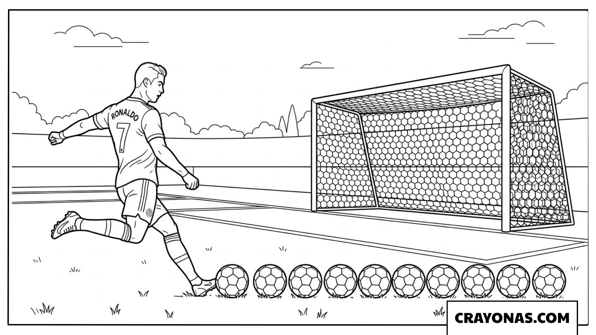 Cristiano Ronaldo Shooting Practice Coloring Page