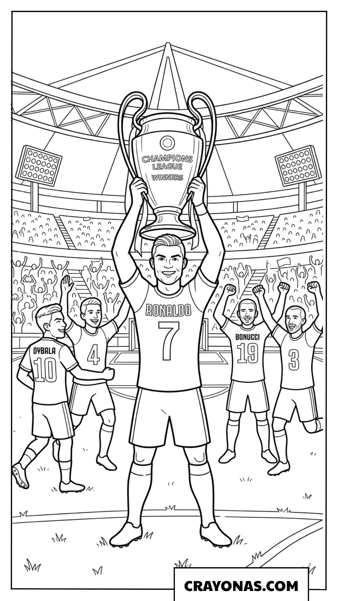 Cristiano Ronaldo Team Champions League Trophy Celebration Coloring Page