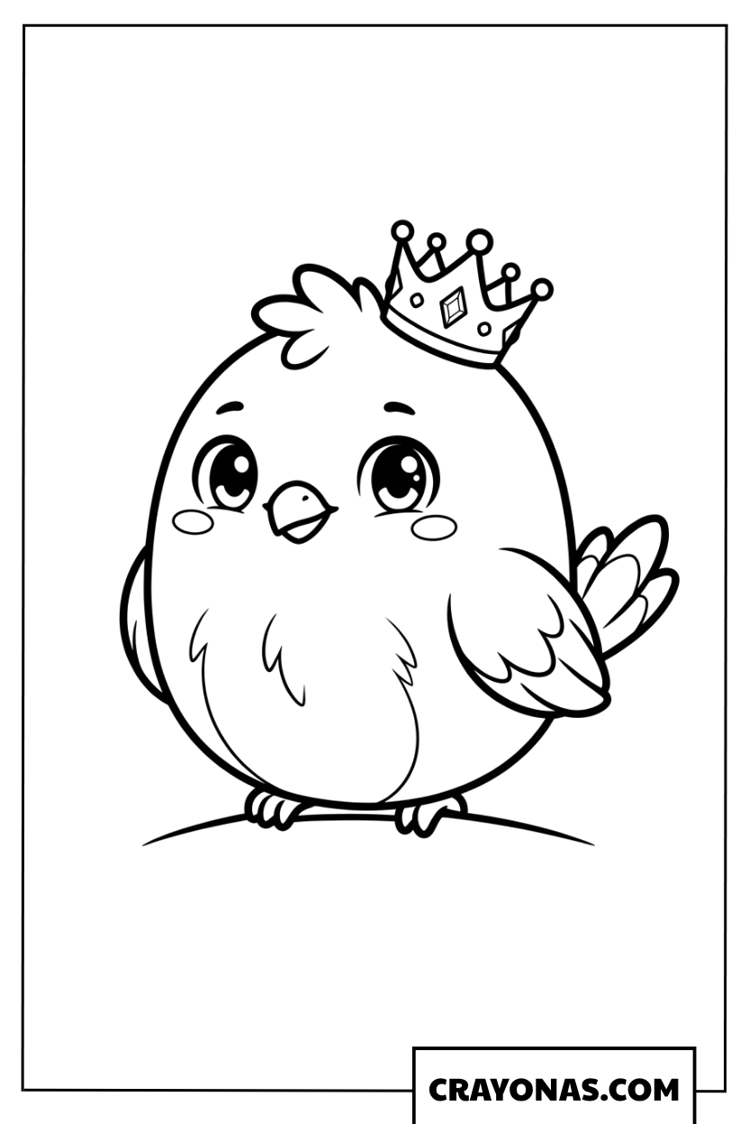 Cute Anime Bird with Crown Coloring Page