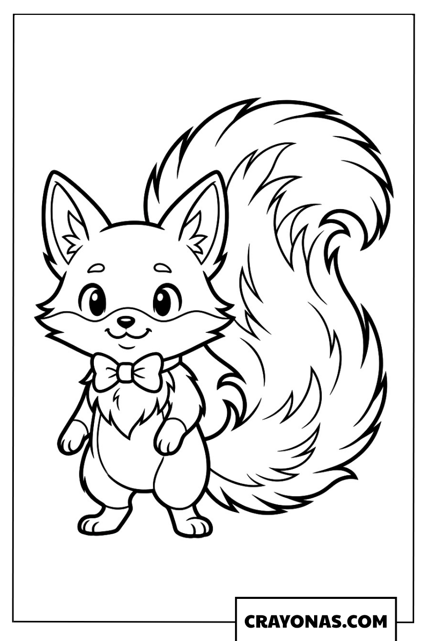 Cute Anime Fox with Bow Tie Coloring Page