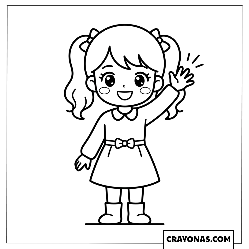 Cute Anime Girl Waving Coloring Page