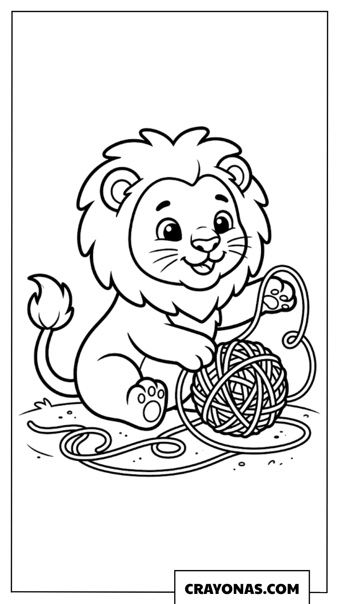 Cute Baby Lion Playing with Yarn Coloring Page