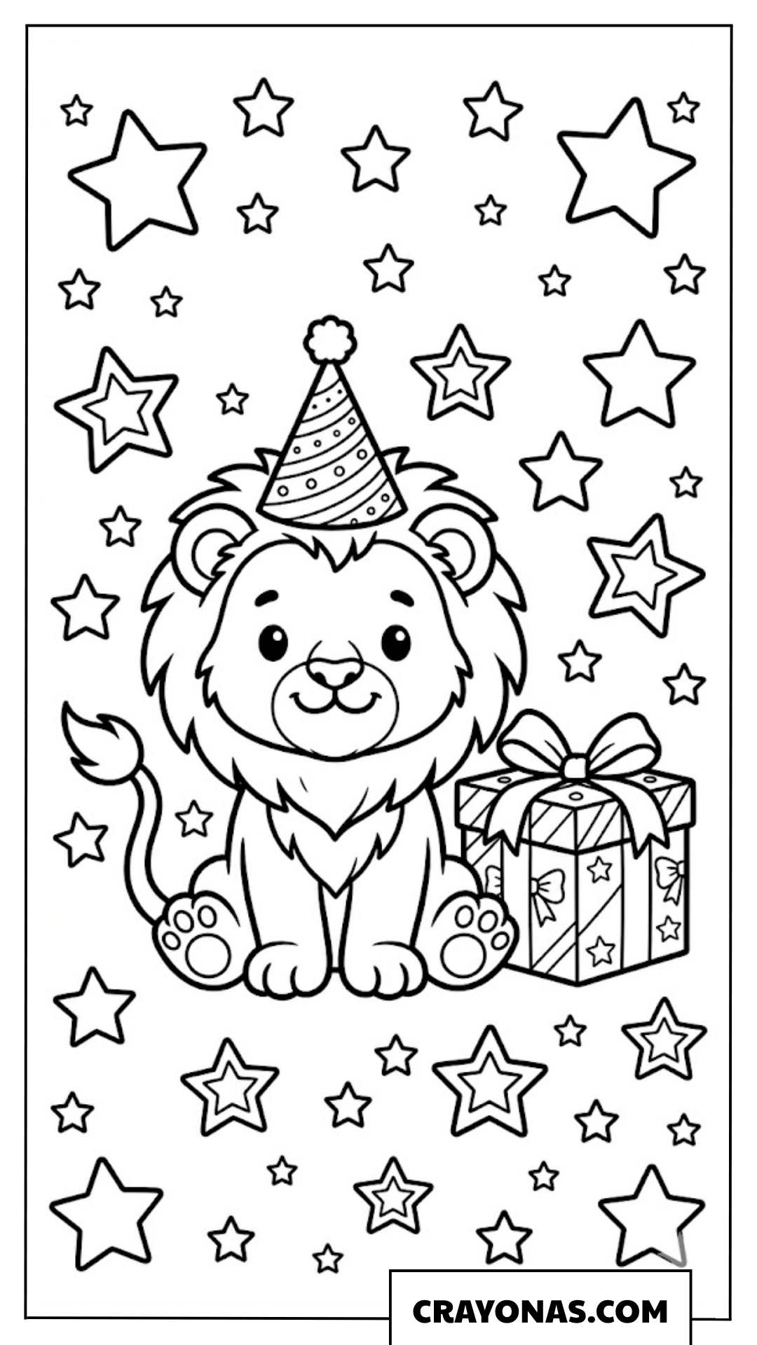 Cute Baby Lion with Party Hat Coloring Page