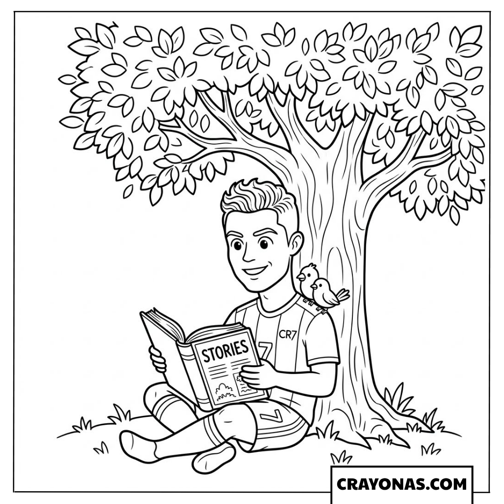 Cute Cartoon Ronaldo Reading Book Coloring Page