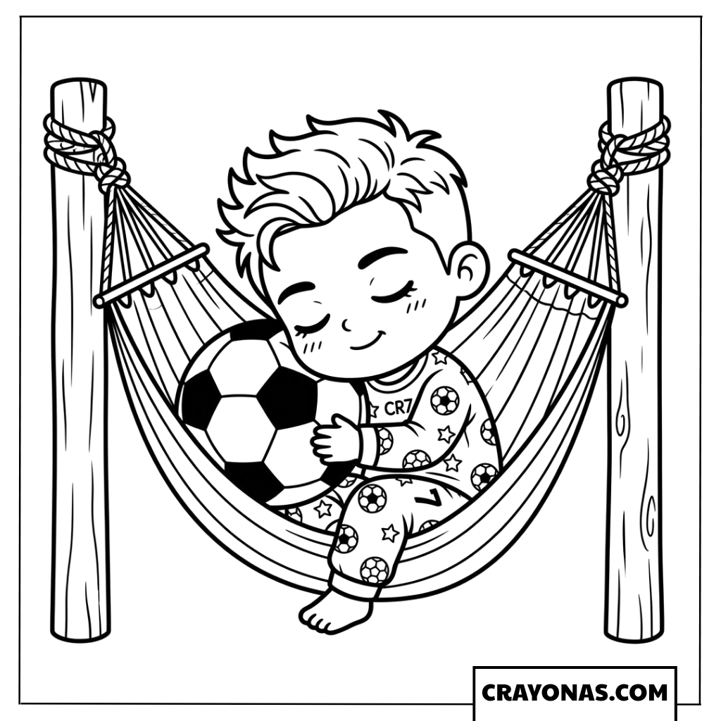 Cute Cartoon Ronaldo Relaxing in Hammock Coloring Page