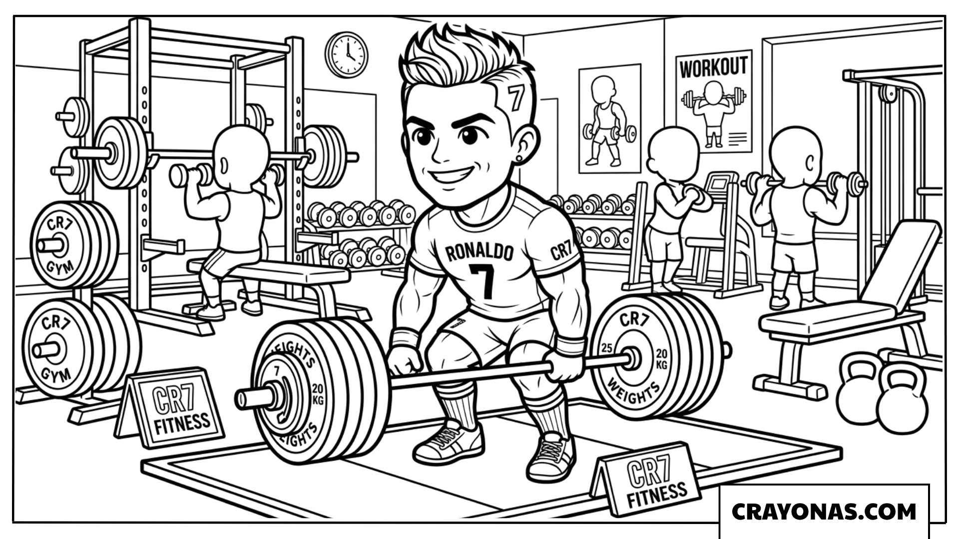 Cute Cartoon Ronaldo Weight Training Coloring Page