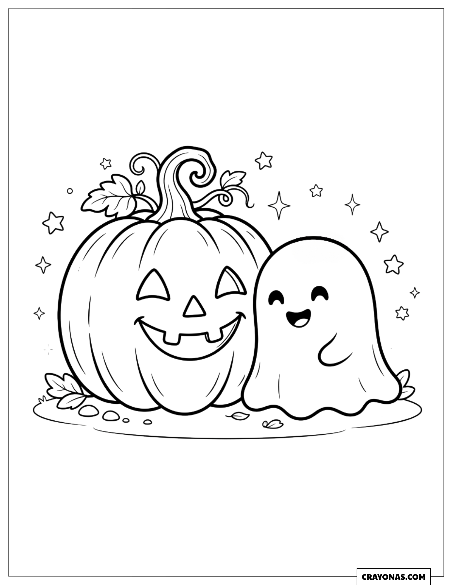 Cute Jack-o'-Lantern and Ghost Halloween Coloring Sheet for Kids
