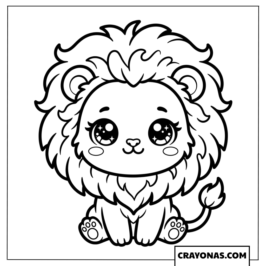 Cute Kawaii Lion Coloring Page