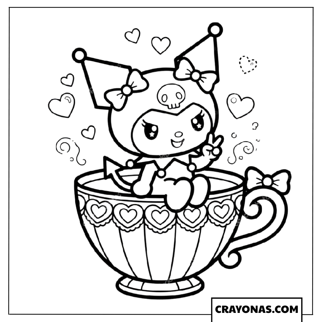Cute Kuromi Tea Party Coloring Page