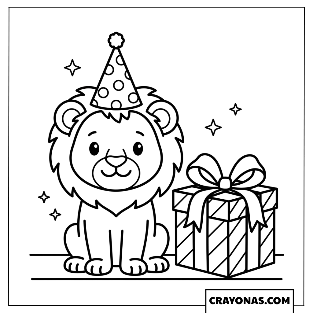 Cute Lion Party Hat Coloring Page