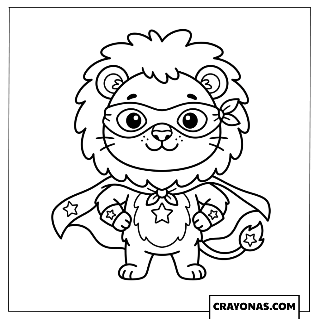 Cute Superhero Lion Coloring Page