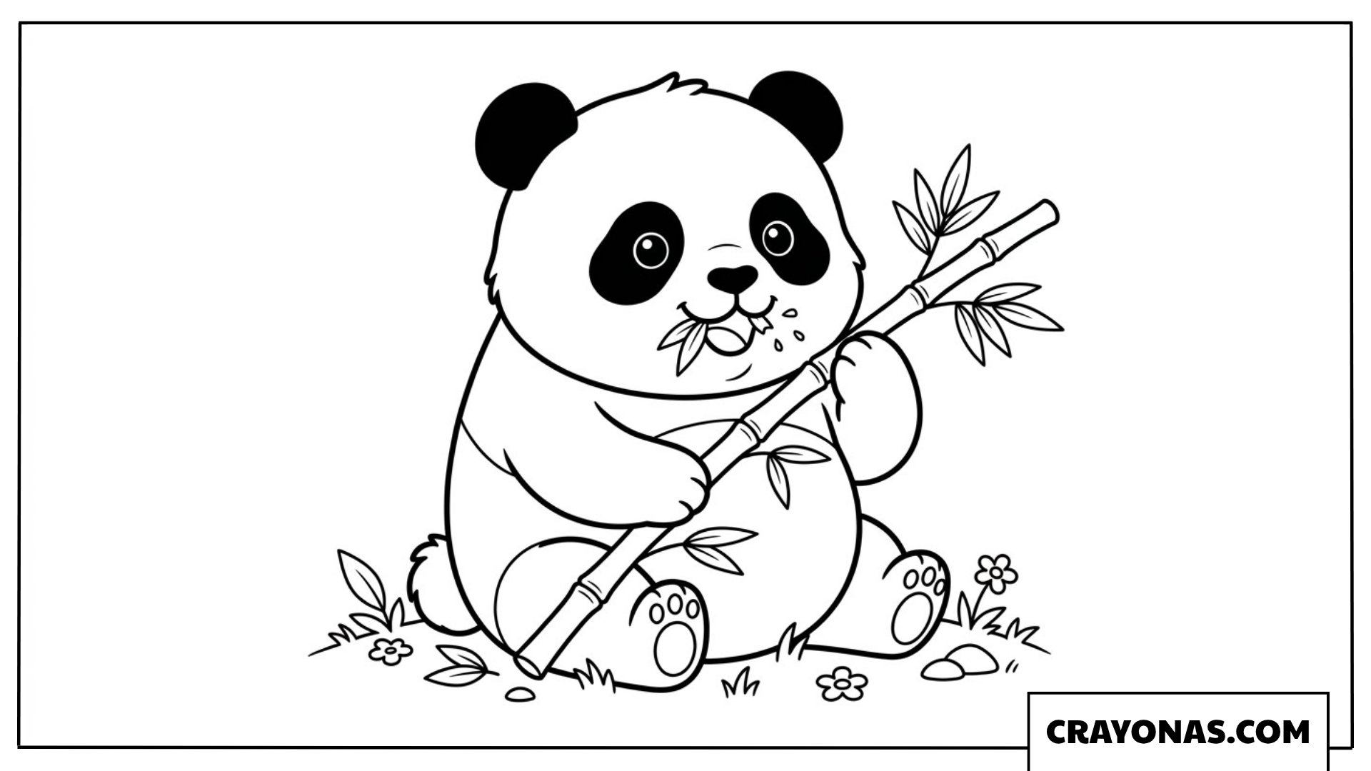 Cute chibi panda eating bamboo coloring page